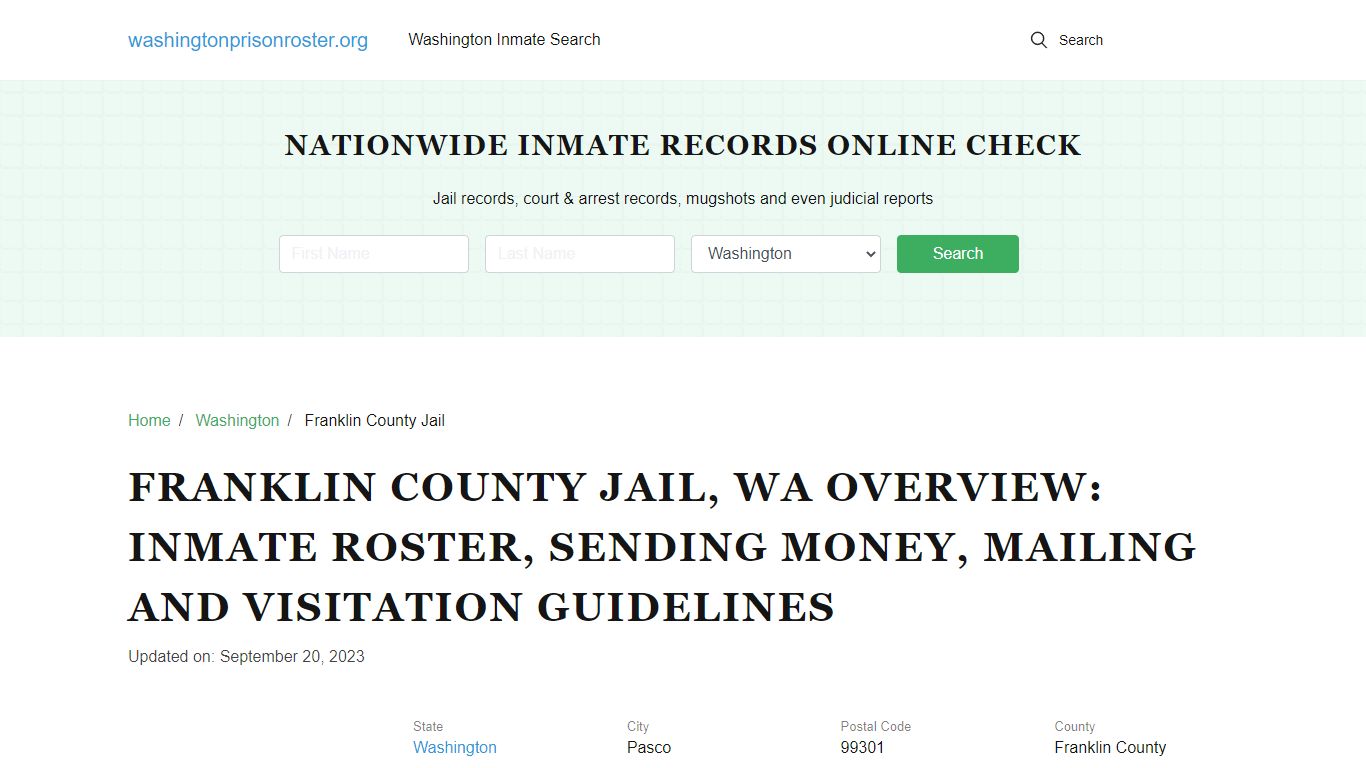 Franklin County Jail, WA: Offender Search, Visitation & Contact Info