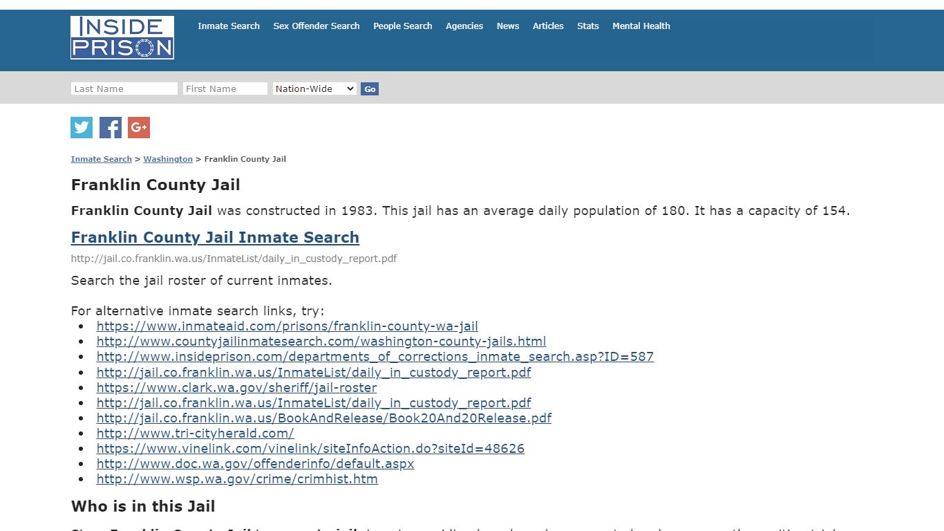 Franklin County Jail - Washington - Inmate Search - Inside Prison